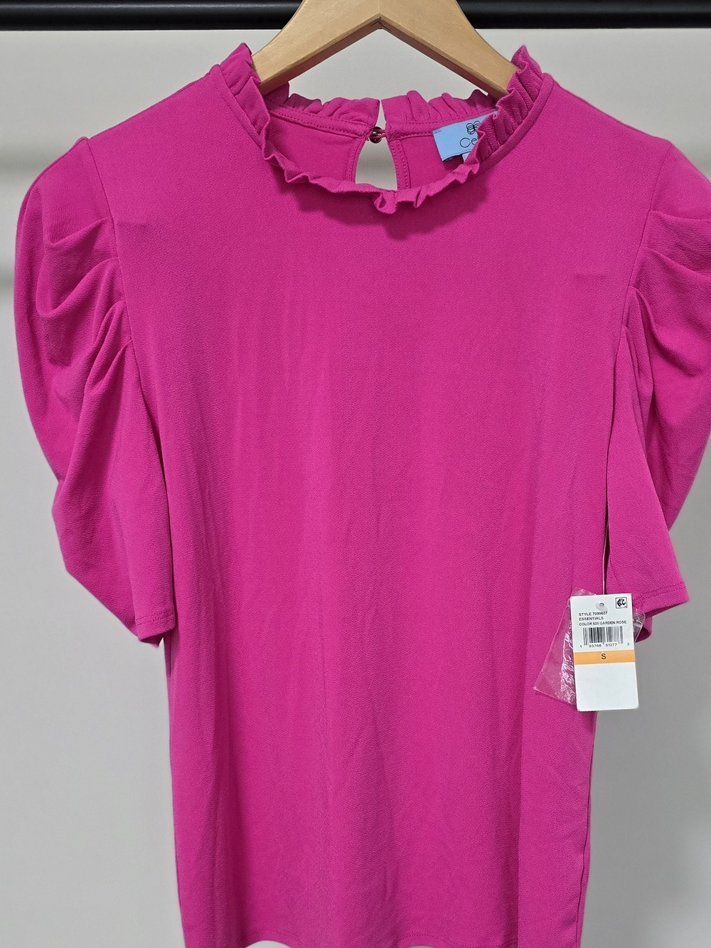 CeCe Hot Pink Ruffle Neck Puff Sleeve Top